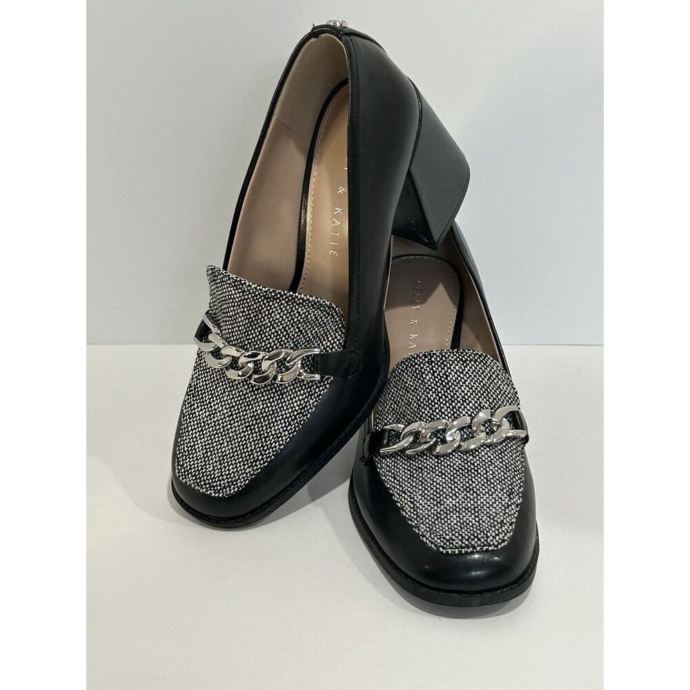 Killy And Katie Formal Block Heels Black And Tweed With Silver Chain Size 7m